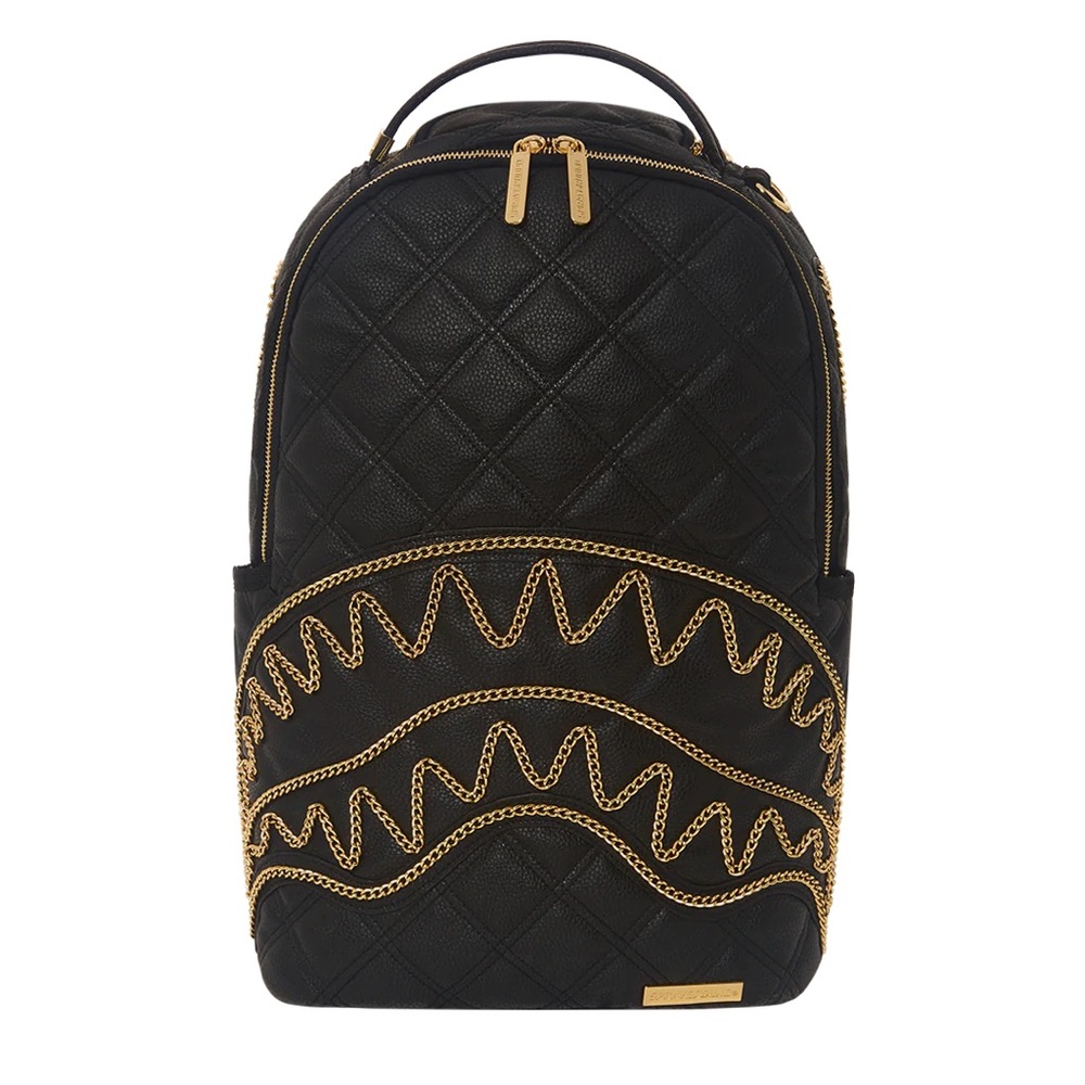 Sprayground Noir Quilt Gold Chain Shark Backpack